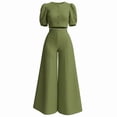 thumbnail image 6 of SOOMLON 2 Piece Skirt Set for Women Plus Size Dressy Puff Sleeve Button down Shirts Draped Culottes Green Matching Set, 6 of 6