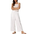 thumbnail image 2 of Pantalones de verano para mujer Inspire Chic, de cintura alta, con cordón, de corte holgado, ligeros, largos, de gasa, talla XL, color blanco, 2 of 6