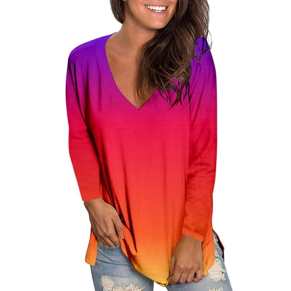 Vedolay Women Blouse Floral Blouses V Neck Sweatshirts Blouse Chiffon Tunic Red,S