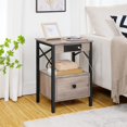 thumbnail image 3 of HOOBRO Set of 2 Farmhouse Nightstand End Table with Drawer, USB Ports and Power Outlets Bedroom Gray BG128UBZP201G1, 3 of 5