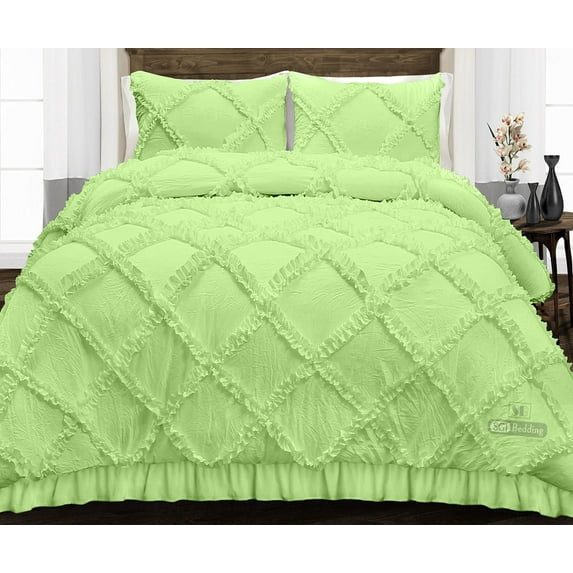 SGI Super King Diamond Ruffle Comforter Set Microfiber 3 Piece Sage