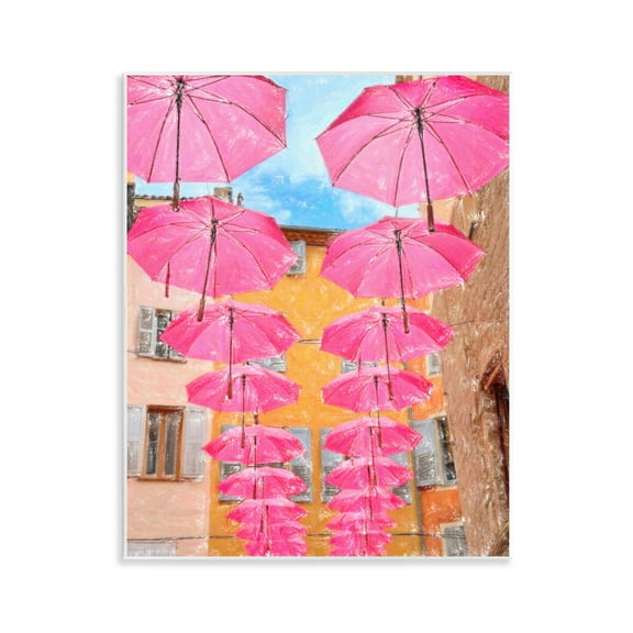 Stupell Industries Pink Umbrellas in Town Buildings & Architecture Painting Unframed Art Print Wall Art, 11 x 14