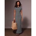 thumbnail image 3 of Womens Black Striped Casual Short Sleeve Round Neck Maxi Dress, 3 of 5