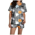 thumbnail image 5 of Xmyrz Womens Pajama Sets 2Pc Short Sleeve Shorts Set Casual Halloween Pumpkin Button Up Ghost Print Silk Satin Sleepwear Pj Clothes Sets, 5 of 7