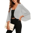 thumbnail image 4 of LEKODE Short Sleeve Cropped Open Front Bolero Shrug, Chiffon Fabric Womens Party Dress Outer Top B White M, 4 of 6