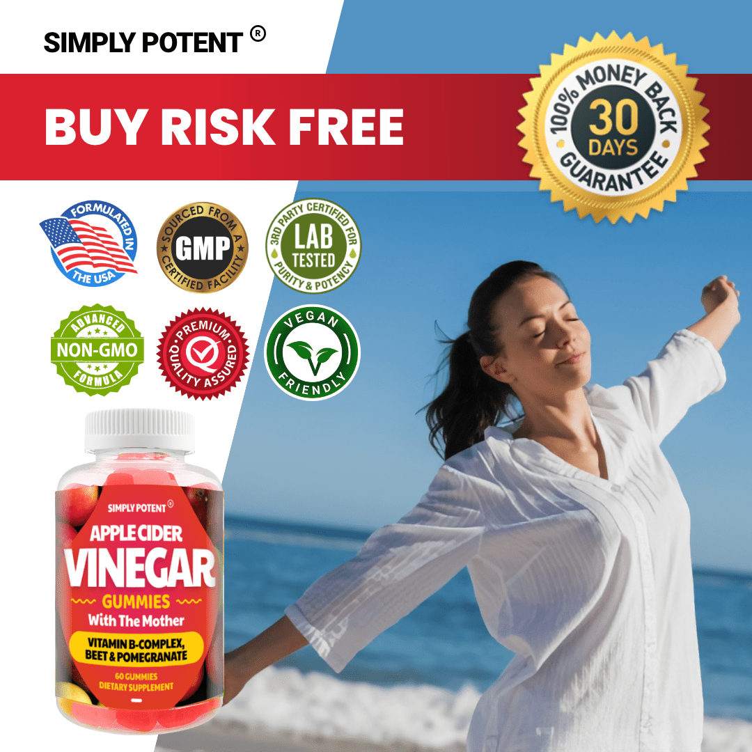 Simply Potent Apple Cider Vinegar Gummies with Mother — 60 Gummies (500mg) | ACV Gummies for Weight Loss, Gut Cleanse & Detox with Pomegranate, Beet Root & B Vitamins | Vegan, Non-GMO