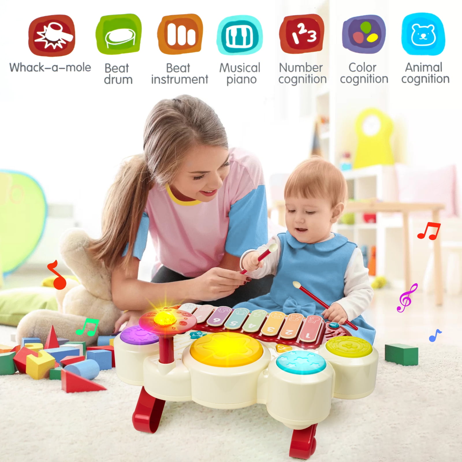 Marstone Baby Toys for 1 Year Old Birthday Gift, 5 in 1 Musical Toys for Toddler 1-2 with Piano, Xylophone, Whack a Mole, Drum Set, Sound and Music