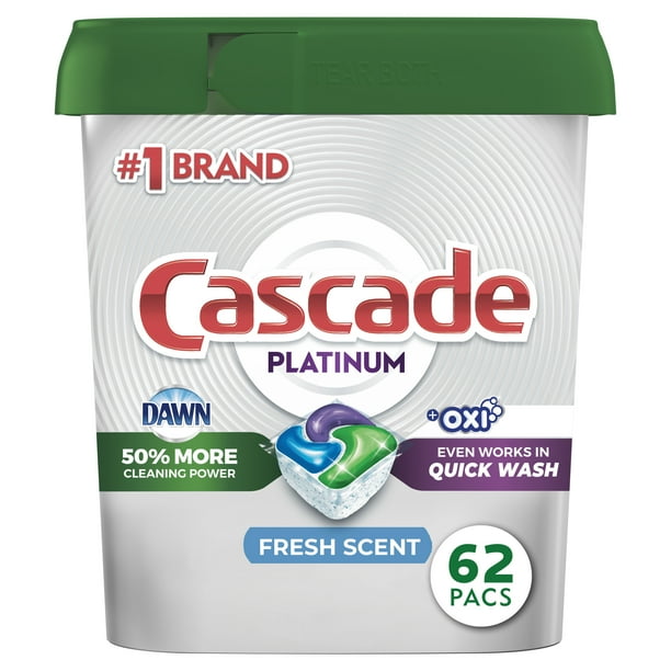 Cascade Platinum + Oxi Dishwasher Detergent Pods, Fresh Scent, 34.5 Ounce, 62 Count