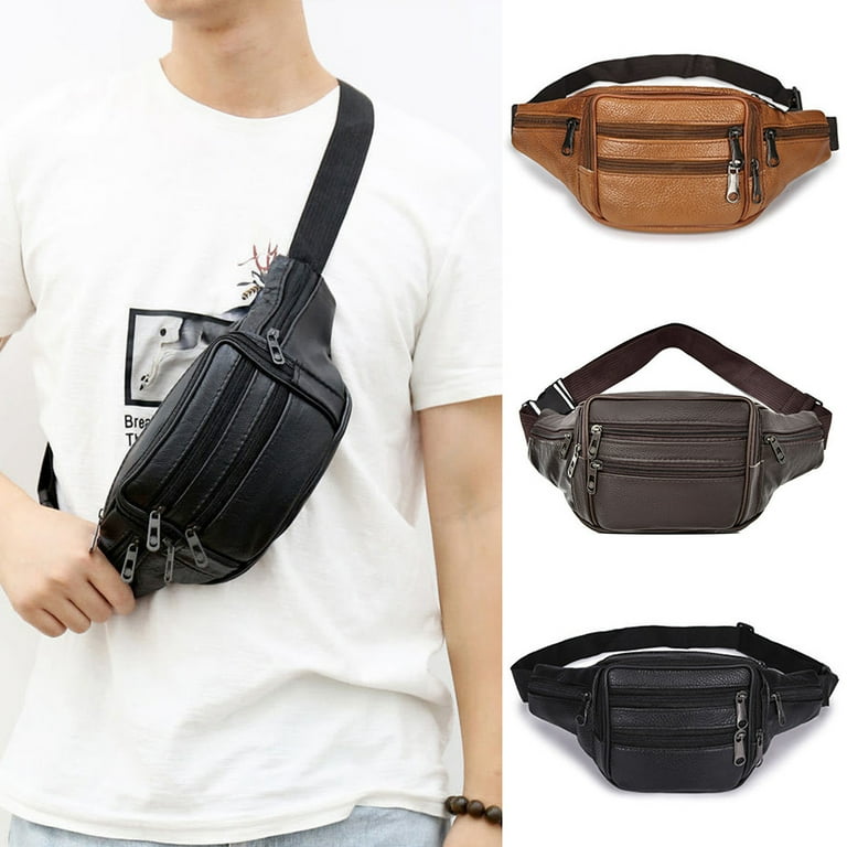 Fashion Genuine Leather Waist Bag For Men Fanny Pack Leather Belt