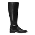 thumbnail image 2 of MICHAEL KORS Womens Black Hardware Detail Stretch Finley Round Toe Block Heel Zip-Up Leather Riding Boot 5 M, 2 of 4