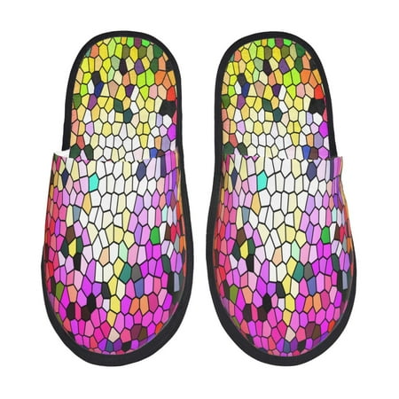 Balery Colorful Tie Dye Stained Glass 3 Slient Indoor Furry Fleece Comfort House Shoes Soft Non-Slip Home Shoes Cotton slippers House Slippers-- Medium