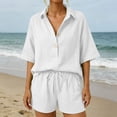 thumbnail image 3 of Pounoo Women's Two Piece Set Henley Neck Short Sleeve Shirt and Drawstring Shorts Casual Loose Fit Outfit for Summer and Daily Wear Gift, 3 of 9