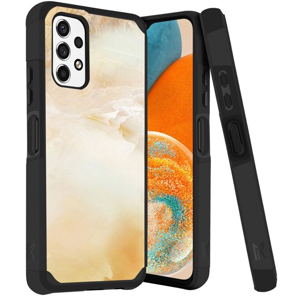ANJ  Rugged Dual Layered Shockproof Slim Hybrid Case   Tempered Glass Cover Compatible with Samsung Galaxy A23 5G - Yellow Marbling 2
