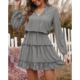 thumbnail image 3 of BTFBM Long Sleeve Summer Dresses for Women Casual Tie Neck Ruffle Tiered A Line Mini Spring Wedding Guest Dress, 3 of 9