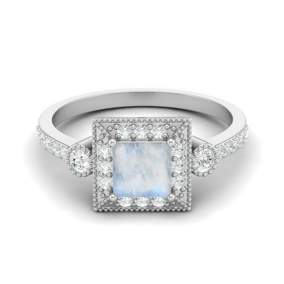 1.27 Cts Moonstone Square Shape Solitaire 925 Sterling Silver Women Mother's Day Gift Ring