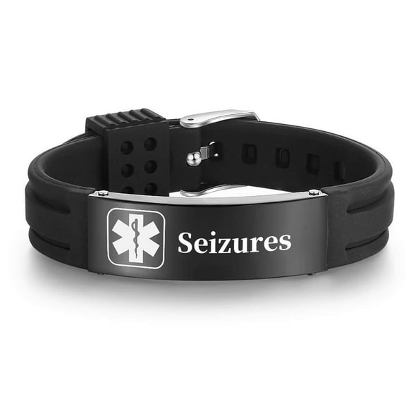 Vagzen Silicone Medical Alert ID Bracelet for Men , Engraving Seizures, Adjustable