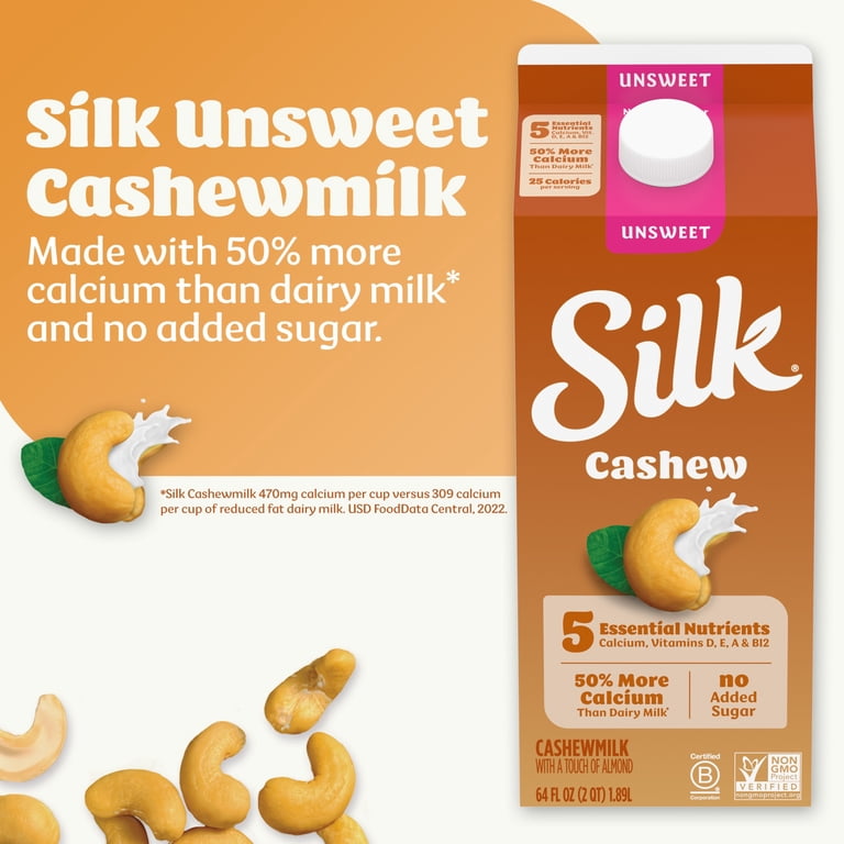 Silk Dairy Free, Gluten Free, Zero Sugar, Unsweetened Cashew Milk