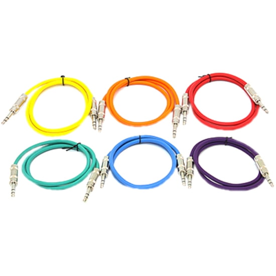 Seismic Audio SATRX-3 ¼” Balance TRS Male to Male Electric Patch Power Amplifier Cord / Audio Instrument Cables, Oxygen Free Copper Conductor, Essential Interconnect, 3 Ft, 6 Pack, Multi-Color