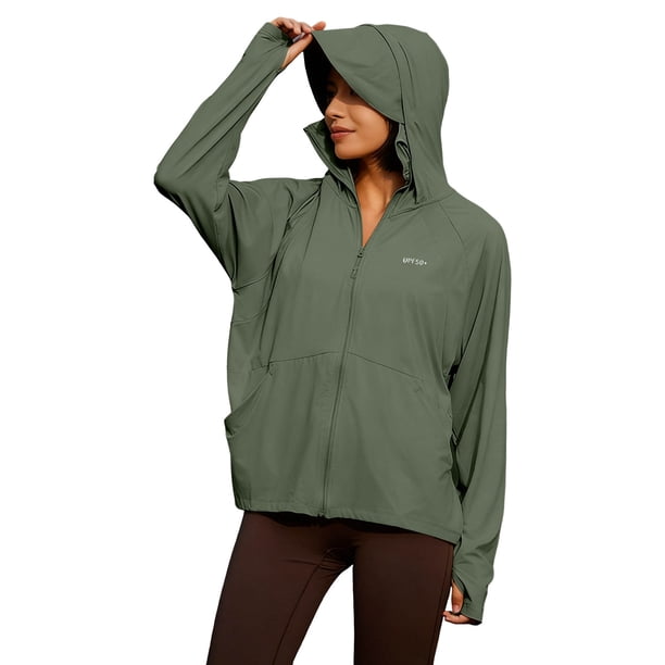 Blusas de Manga Larga de las Mujeres de Color Sólido con Capucha Cremallera Cardigan Hielo Seda Fina Chaqueta Protectora Solar para Uso Al Aire Libre Casual