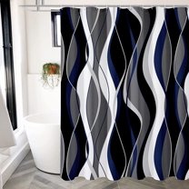 Black and Yellow Shower Curtain, Abstract Modern Grey and Yellow Bathroom Decor Accessories, Waffle Weave Textured Fabric Shower Curtain Set with Hooks, 72x72