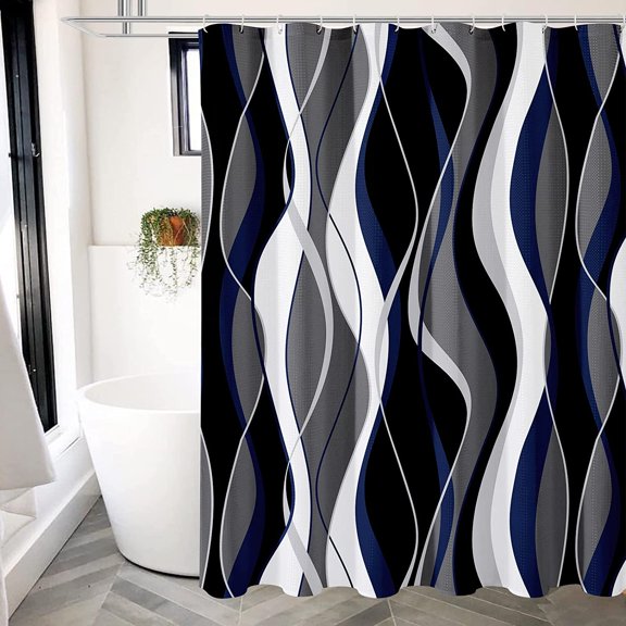 Black and Yellow Shower Curtain, Abstract Modern Grey and Yellow Bathroom Decor Accessories, Waffle Weave Textured Fabric Shower Curtain Set with Hooks, 72x72