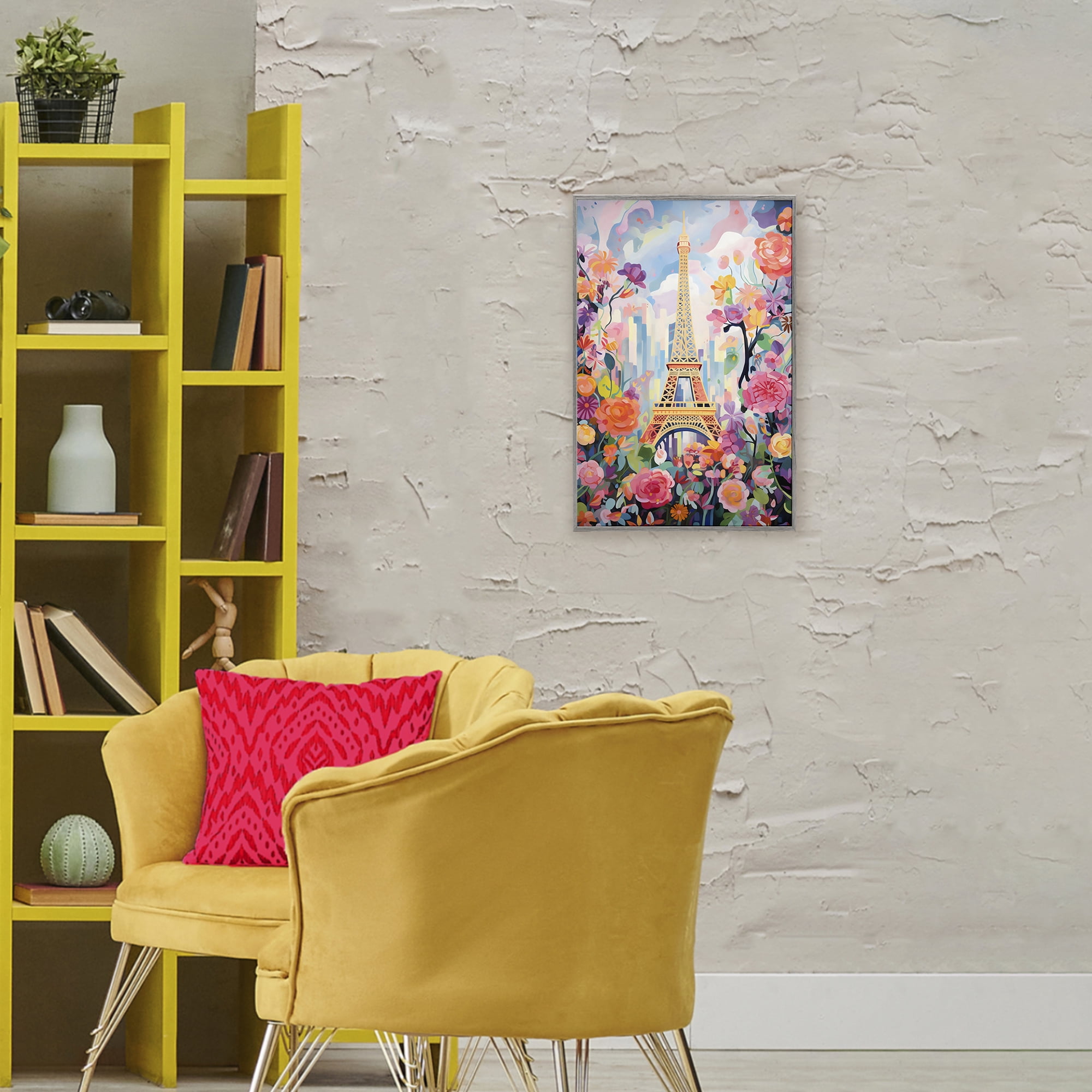 Stupell Industries Eiffel Tower Surrounded By Florals Gray Framed Giclee Art, design by Creative Studio