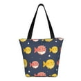 thumbnail image 3 of Easygdp Cute Puffer Fish Stylish Canvas Handbag Shoulder Tote Bag, Shopping Bag with Zip, Suitable for Buying Groceries, Office, Fitness, 3 of 9