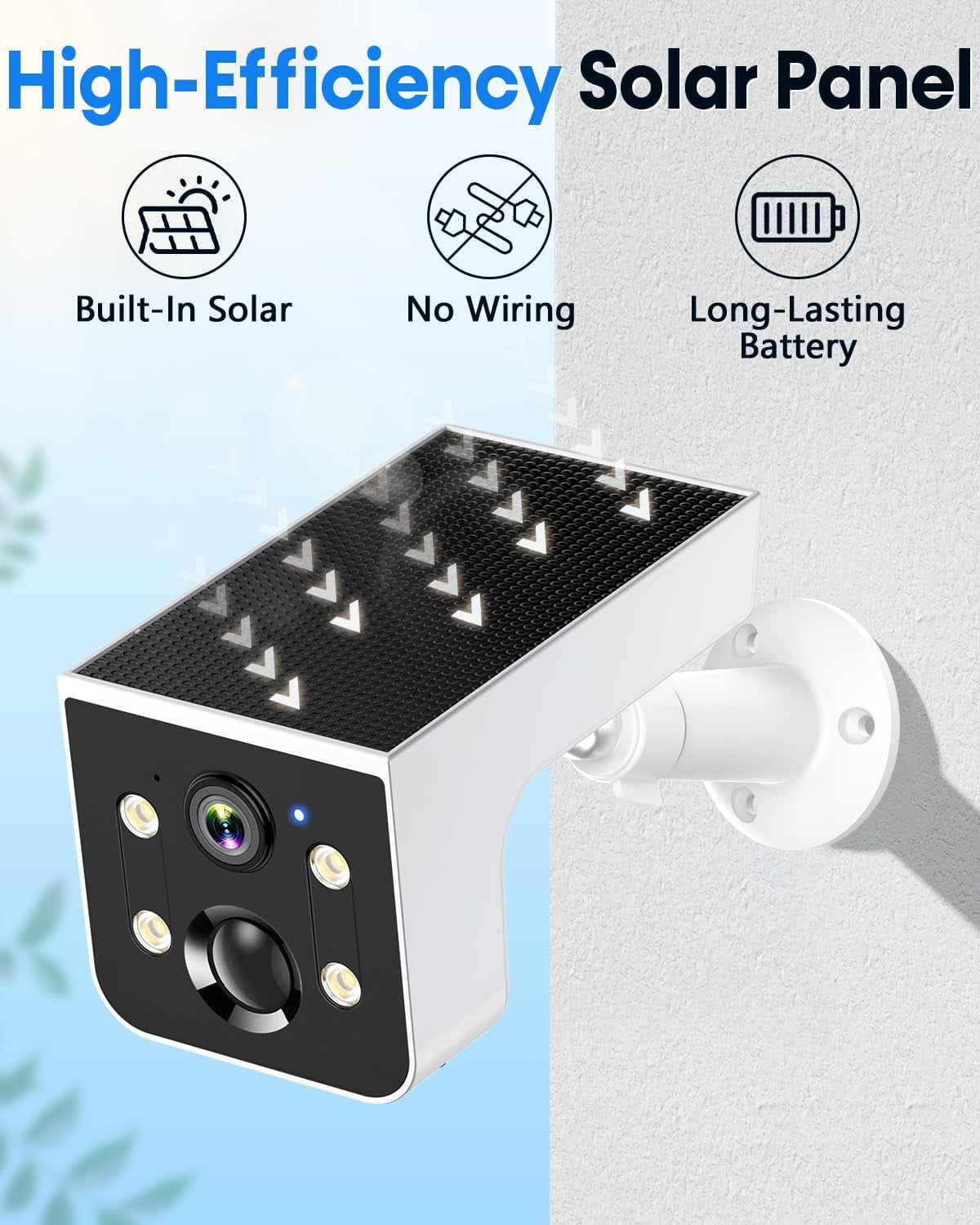 2K Solar Powered Camera, 2.4G WIFI Camera Outdoor Wireless, Motion Detection, Color Night Vision, Waterproof IP67, Easy Setup for Home & Business Monitoring