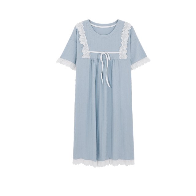 Camisones de estilo francés para mujer, con cordones, estilo kawaii, cuello redondo, cómodos, juveniles, vitales, para el hogar, estéticos, holgados, retro.