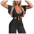 thumbnail image 2 of Puntoco Mujer Vacaciones Moda V Cuello Sólido Manga Corta Pantalones Largos 2 Traje Fiesta Liquidación Puntoco Puntoco-5936, 2 of 7