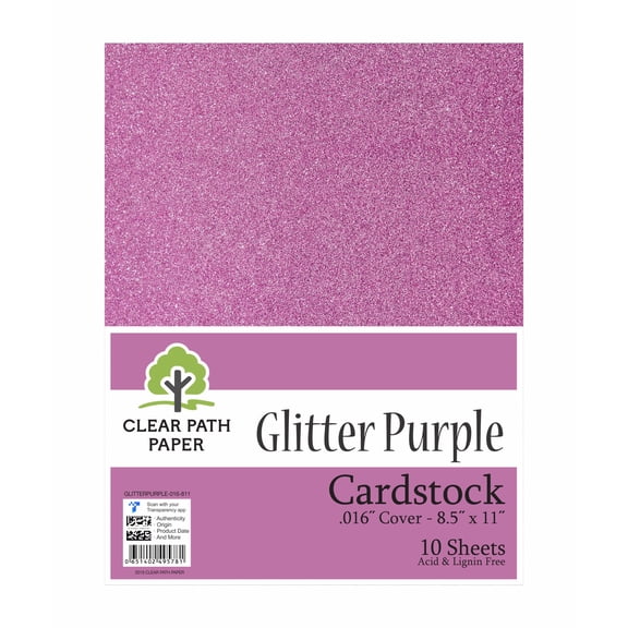 Glitter Purple Cardstock - 8.5 x 11 inch - .016" Thick - 10 Sheets - Clear Path Paper