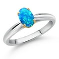 thumbnail image 2 of Gem Stone King 925 Sterling Silver and 10K Yellow Gold Blue Opal Solitaire Engagement Ring for Women (0.63 Cttw, Oval Cabochon 7X5MM, Gemstone October Birthstone, Available in Size 5, 6, 7, 8, 9), 2 of 4