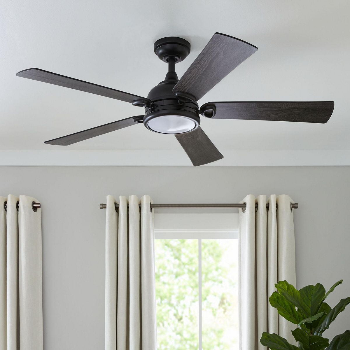 Better Homes & Gardens 52" Black Modern Ceiling Fan LED Light, 5 Reversible Blades Remote Included