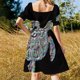 thumbnail image 5 of Vestido largo retro de manga corta con círculos blancos y negros estilo pop art para mujer, estilo coreano., 5 of 7