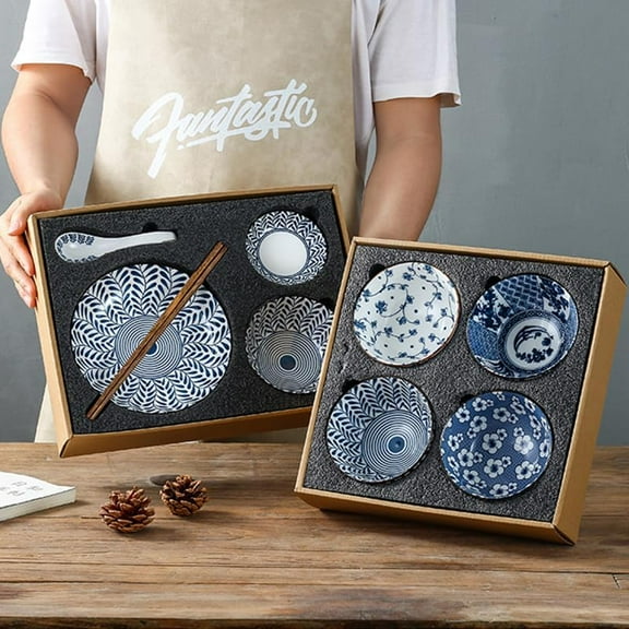 Blue Willow 10 Pieces Japanese Ceramic Dinnerware Set - Handcrafted Gift Set with Blue and White Patterns, Includes Bowls, Plates, Chopsticks & Spoons, Perfect for Asian Cuisine & Elegant Dining