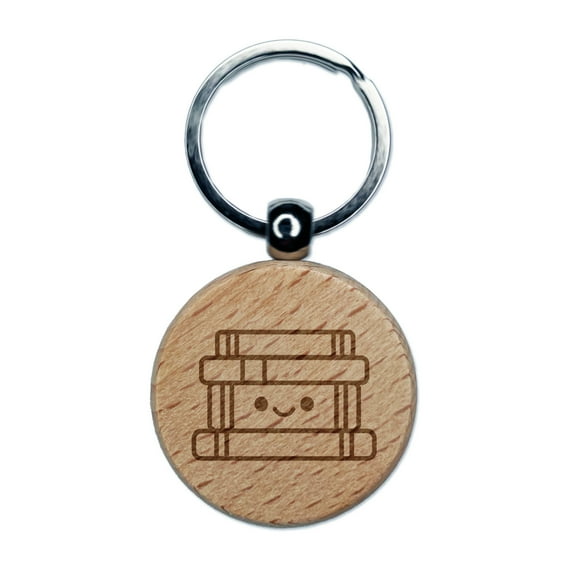 Kawaii Stack of Books Teacher School Round Keychain Charm Tag - Engraved Wood