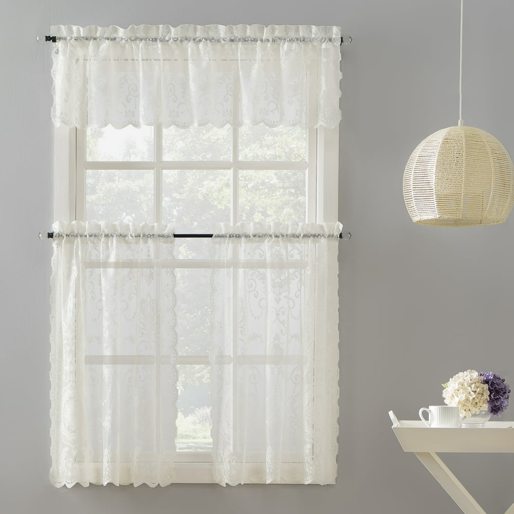 Mainstays Arlette Lace 3 Piece Kitchen Curtain Set