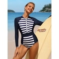 thumbnail image 2 of Charmo Women's Athletic Swimwear Stripe Zipper One-Piece Swimsuit Sports Bathingsuit, 2 of 5