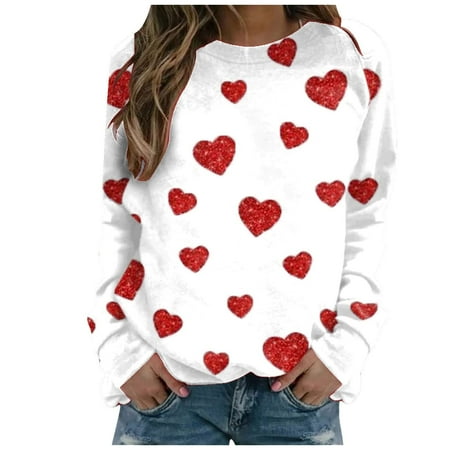 

Womens Long Sleeves Blouse Valentine s Day Fashion Love Printing Pullover Casual Loose Round Neck Ladies Tunics Sweatshirt Top