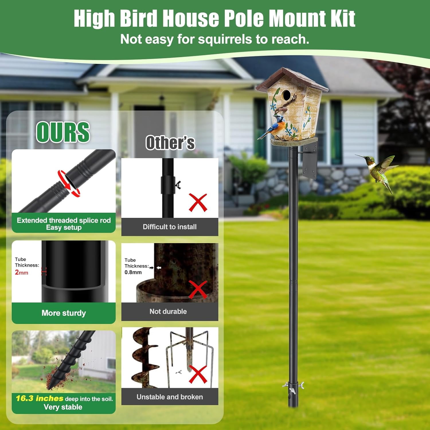 AEASKIEY Bird Feeder Pole, 60" Adjustable Heavy Duty Bird House Pole for Outdoor, Bluebird House, Weather Station.