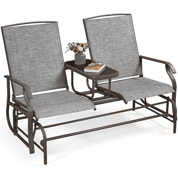Yaheetech 2-Seater Texteline Glider Bench W/Table for Outdoor, Gray