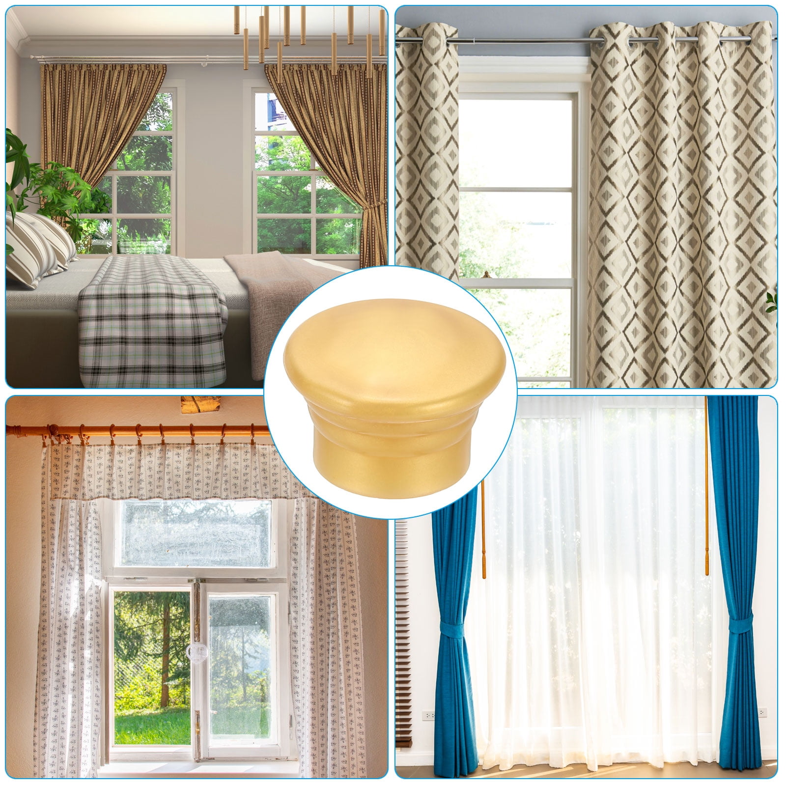 Unique Bargains Curtain Rod Ends Plastic Drapery Rail Pole Head Cap Finial Gold