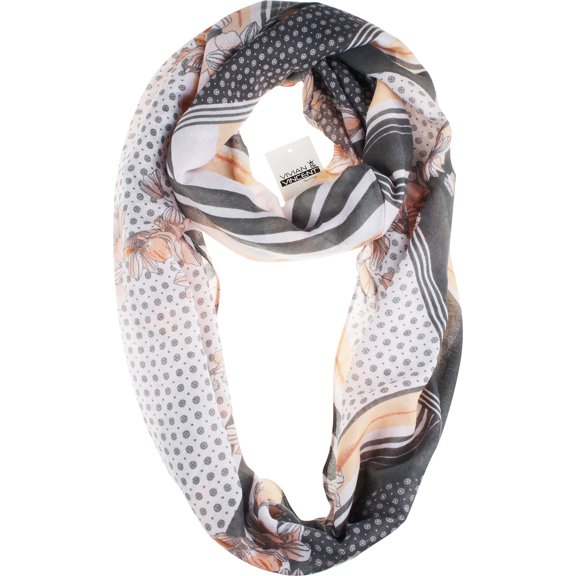 VIVIAN & VINCENT Soft Light Polka Dot Flower Elegant Sheer Infinity Scarf Black