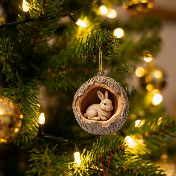 Herunwer Animal Christmas Ornament, Owl & Raccoon 2D Acrylic Hanging Ornaments for Christmas Tree, Holiday Decoration