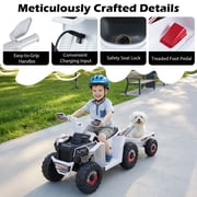 Costway Kids Electric ATV Car, 6V Battery-Powered Ride on Toy wirh Removable Back Trailer White