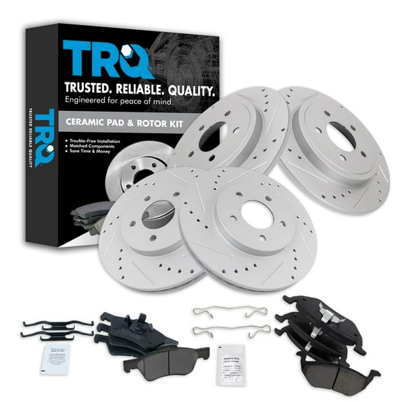 TRQ Front and Rear Performance Brake Pad & Rotor Kit Brake Pads Brake Rotors Set Ceramic Premium G-Coated Fits Select 2005-2008 Ford Escape Mazda Tribute Mercury Mariner
