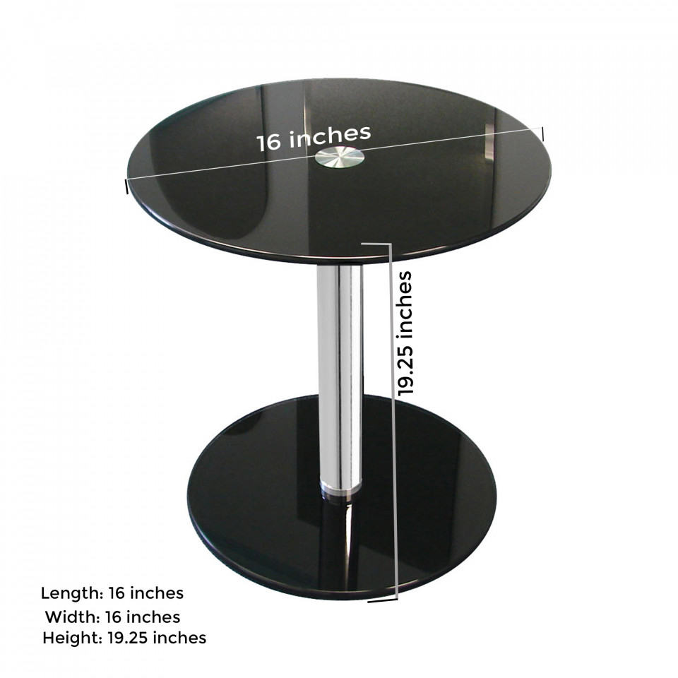 16 Inch Black Round Modern Glass Side Table With 19 1 4 Inch Height Walmart Com Walmart Com