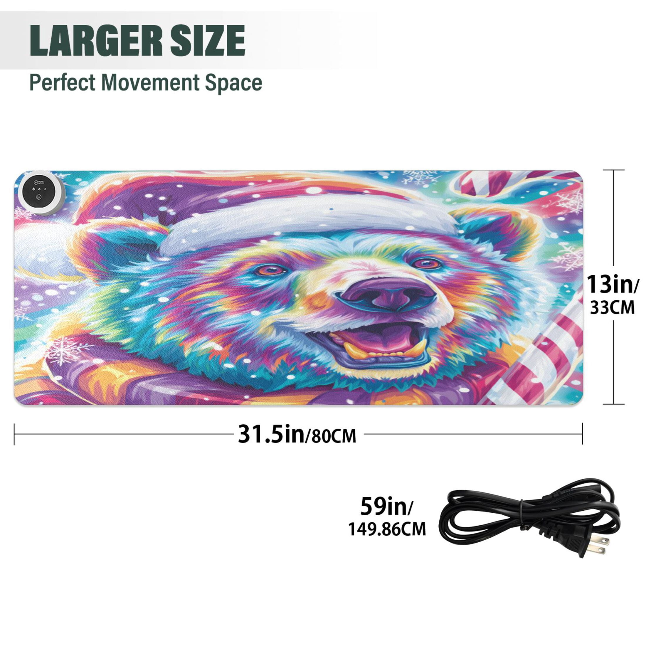 Large Heated Desk Mat Mouse Pad 31.5"x13"PU Leather Graphene Heating Desk Warmer with 3 Temperature Settings 110V US Plug Non-Slip Warm Pad for Home, Office, and Gaming Cute Smiling Polar Bear