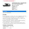 thumbnail image 2 of Left Door Mirror Cover - Compatible with 2010 - 2017 Chevy Equinox 2011 2012 2013 2014 2015 2016, 2 of 2