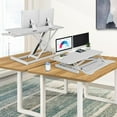 thumbnail image 3 of 32 Inch Standing Desk Converter - Manual Pneumatic Spring, Two Monitor Stable Standing Desk Converter, Height Adjustable Laptop Workstation with Keyboard Tray for Home, Company (White), 3 of 8